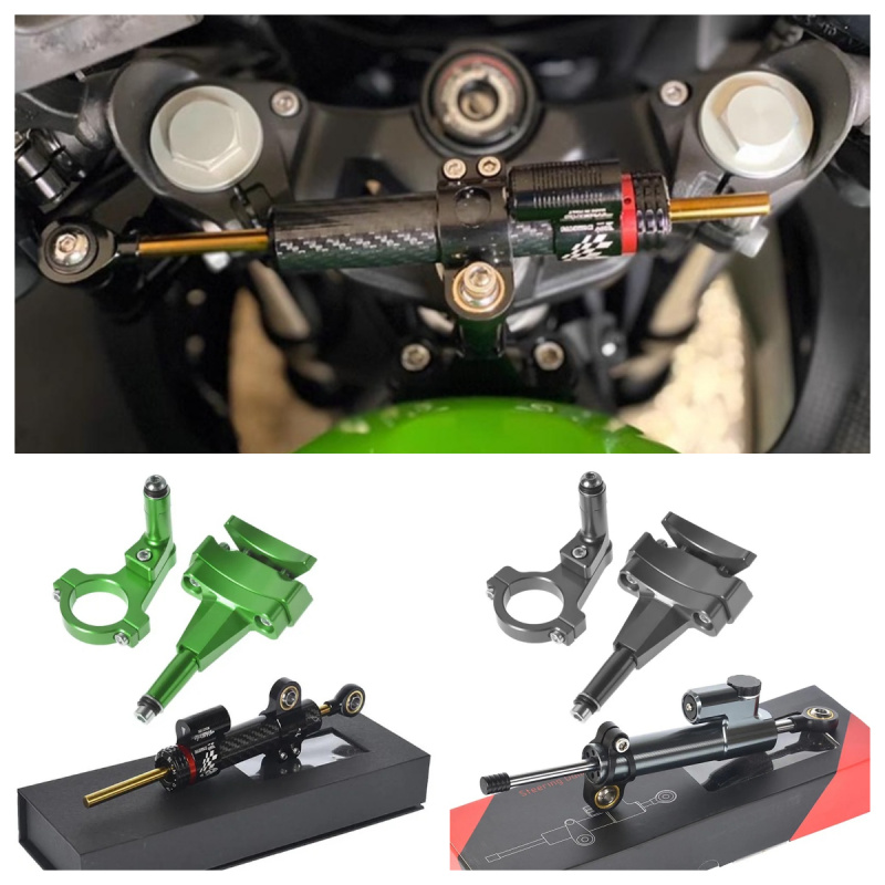 Para kawasaki 500 2024-suporte - Steering Damper Stabilizer Kit Cnc avaliação e preço