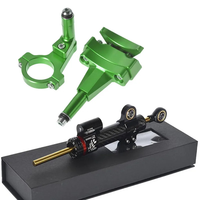 Para kawasaki 500 2024-suporte - Steering Damper Stabilizer Kit Cnc avaliação e preço