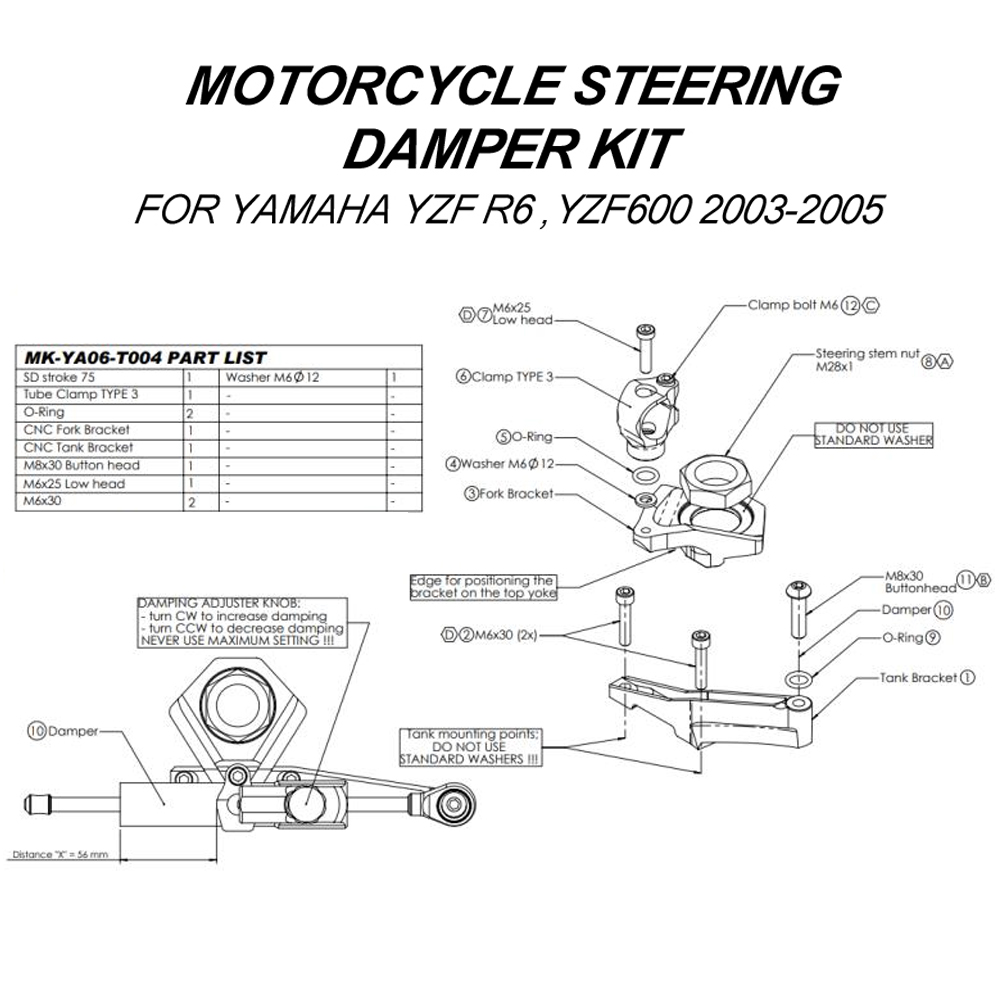 Para yamaha yzf600 r6 2003-200 - Steering Damper Stabilizer Kit Cnc avaliação e preço