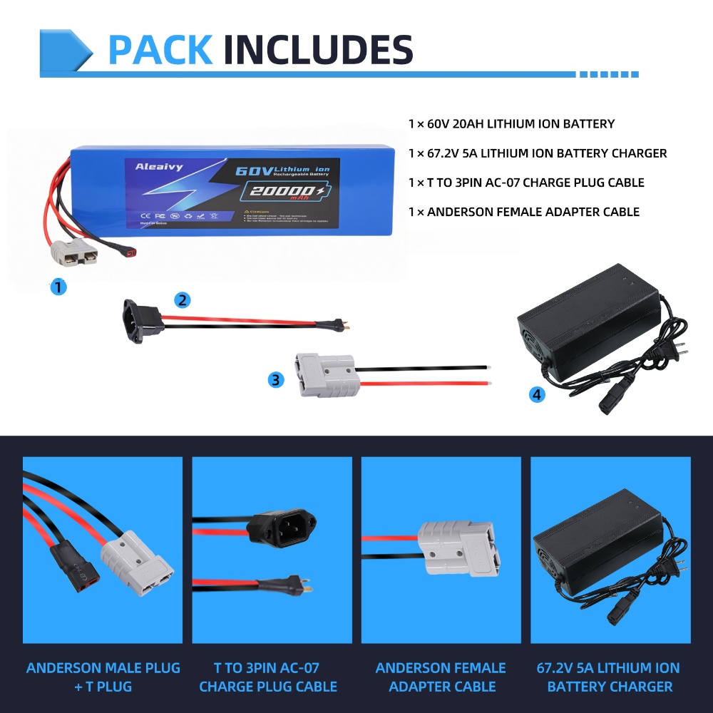 Bateria de Lítio Aleaivy 60V 2 - 60V 30Ah 21700 Battery Pack avaliação e preço